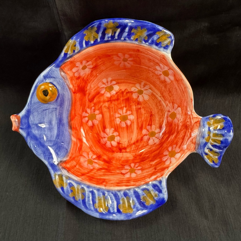 Vintage Italian Colourful Hand Painted Ceramic Fish Bowl/Dish/Wall Hanging